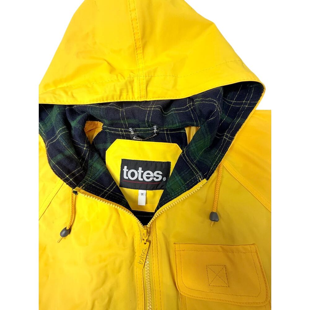 Totes Yellow Hooded Rain Jacket Coat Plaid Lined Waterproof Women’s M Vintage